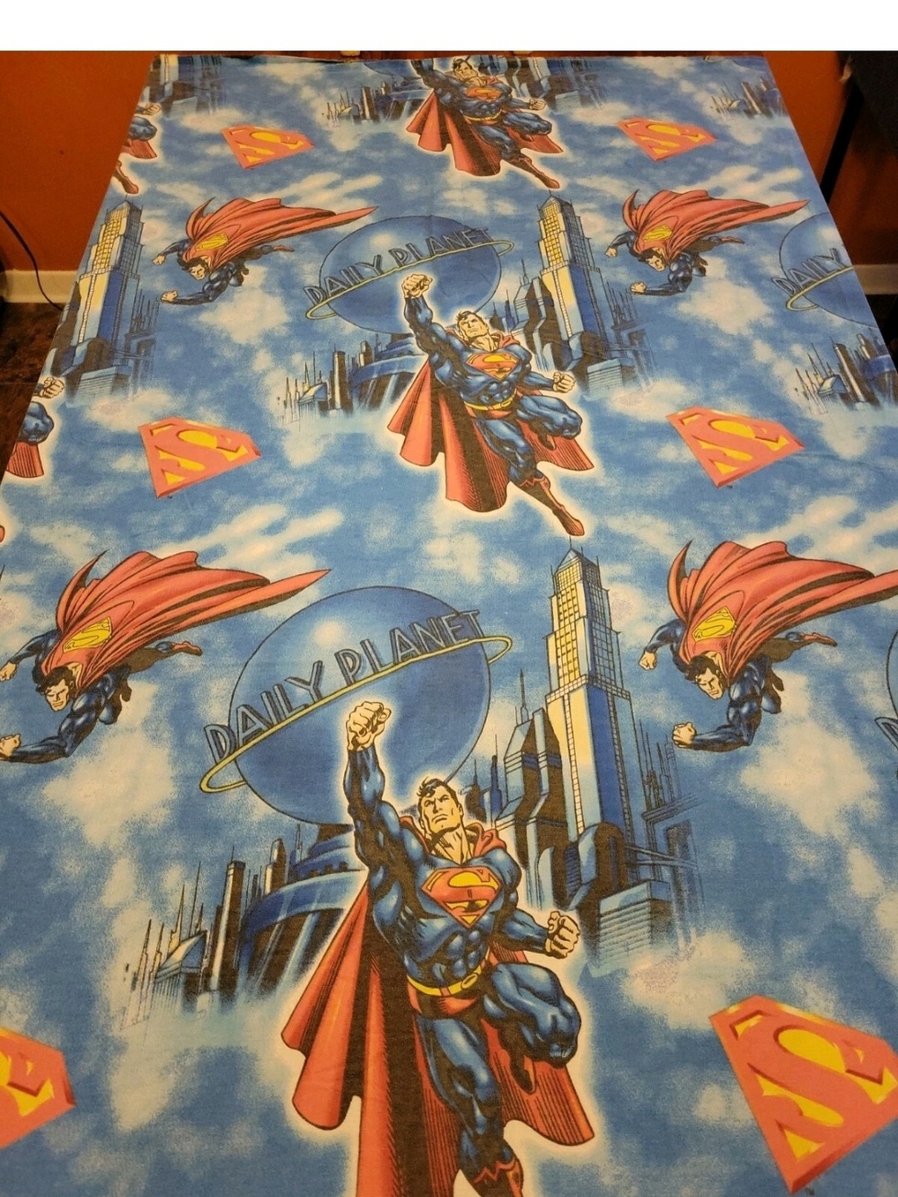 Superman DC Double, Flat Bed Sheet with pillowcase Good Used Condition